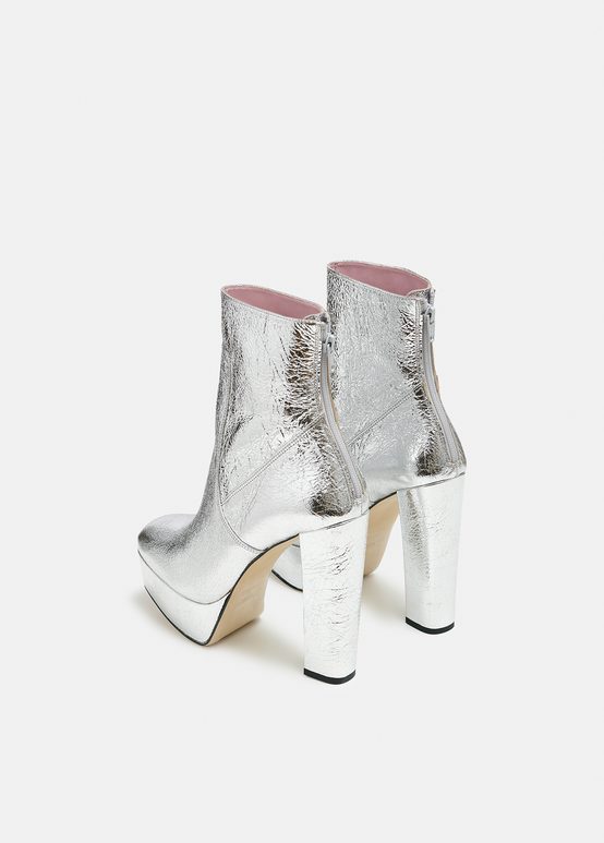 Silver metallic leather platform boots