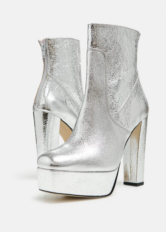 Silver metallic leather platform boots