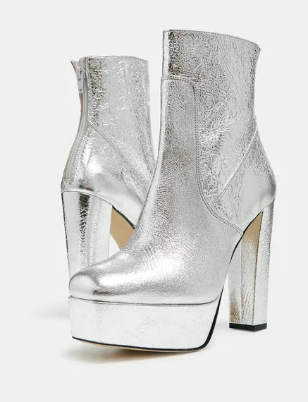 Silver metallic leather platform boots