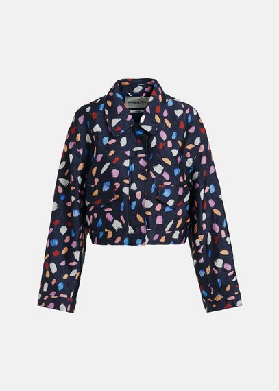 Navy blue cropped jacket with abstract print