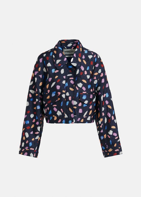 Navy blue cropped jacket with abstract print