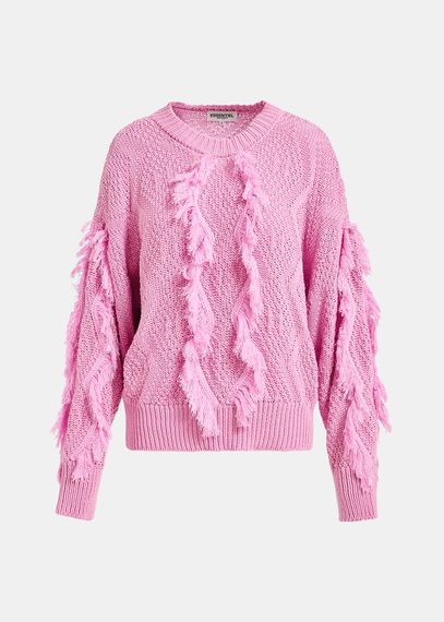 Pink organic cotton knit sweater with fringes