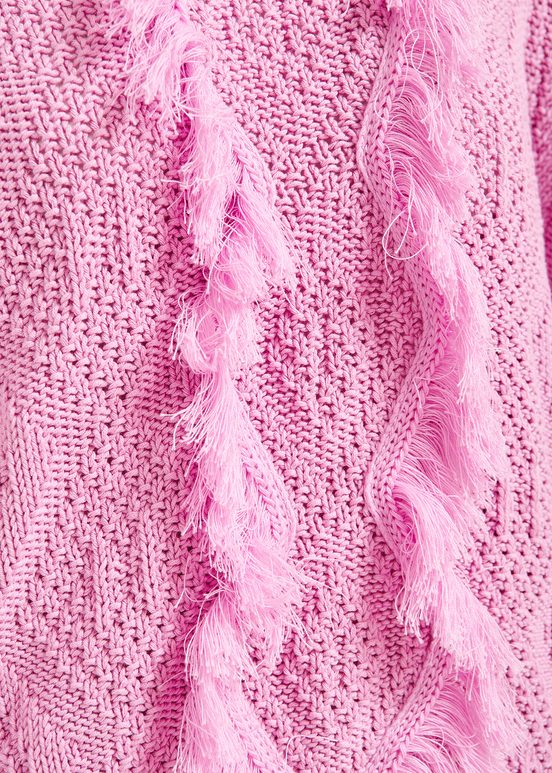 Pink organic cotton knit sweater with fringes