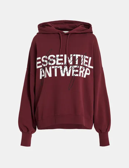 Burgundy organic cotton-jersey hoodie with logo print