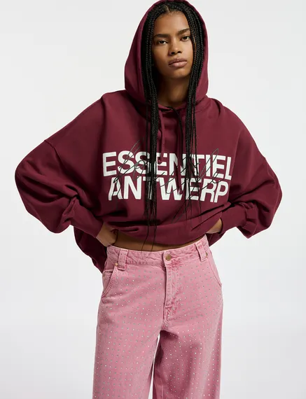 Burgundy organic cotton-jersey hoodie with logo print