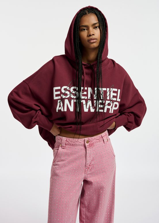 Burgundy organic cotton-jersey hoodie with logo print