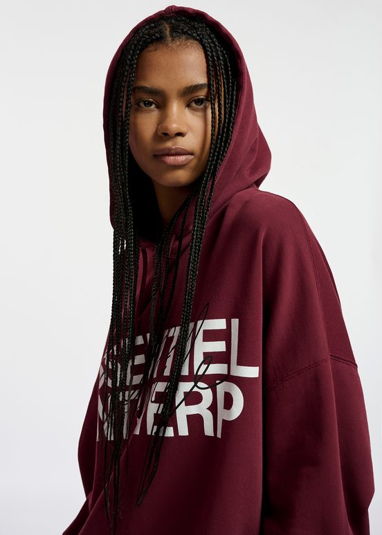 Burgundy organic cotton-jersey hoodie with logo print