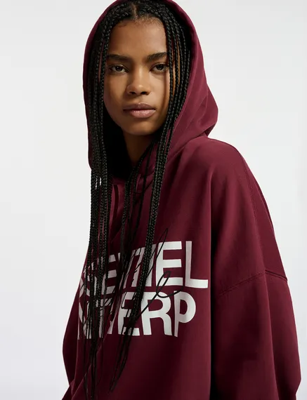 Burgundy organic cotton-jersey hoodie with logo print