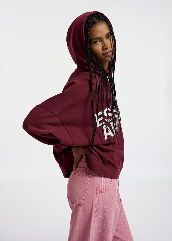 Burgundy organic cotton-jersey hoodie with logo print