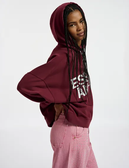 Burgundy organic cotton-jersey hoodie with logo print