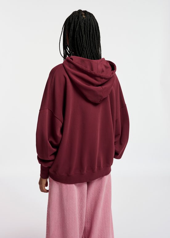 Burgundy organic cotton-jersey hoodie with logo print