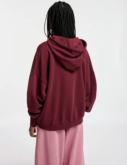 Burgundy organic cotton-jersey hoodie with logo print