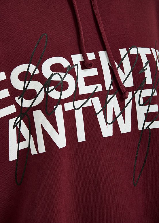 Burgundy organic cotton-jersey hoodie with logo print