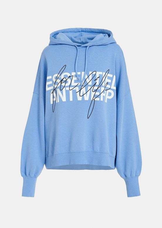 Blue organic cotton-jersey hoodie with logo print