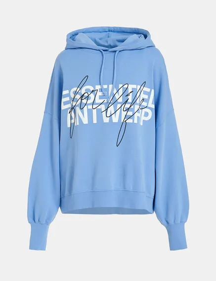 Blue organic cotton-jersey hoodie with logo print