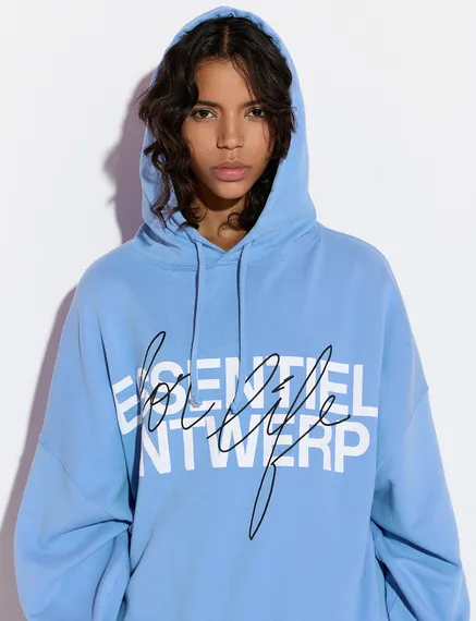 Hoody en jersey bio bleu avec logo