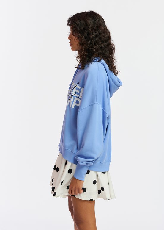 Blue organic cotton-jersey hoodie with logo print