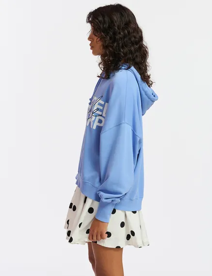 Blue organic cotton-jersey hoodie with logo print