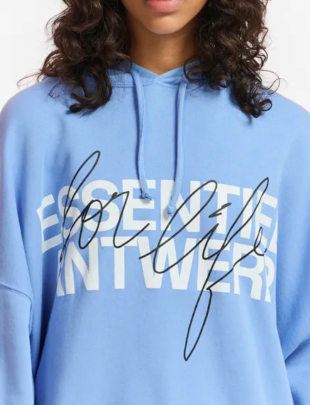 Blue organic cotton-jersey hoodie with logo print