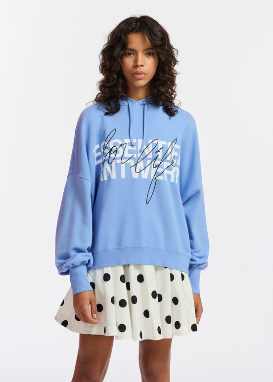 Blue organic cotton-jersey hoodie with logo print