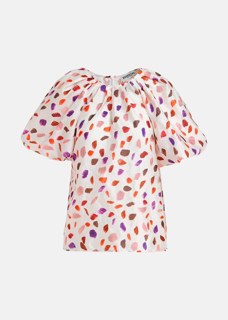 Off-white puffed-sleeve top with abstract print
