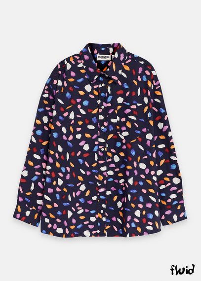 Navy blue cotton shirt with abstract print