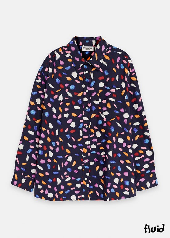 Navy blue cotton shirt with abstract print