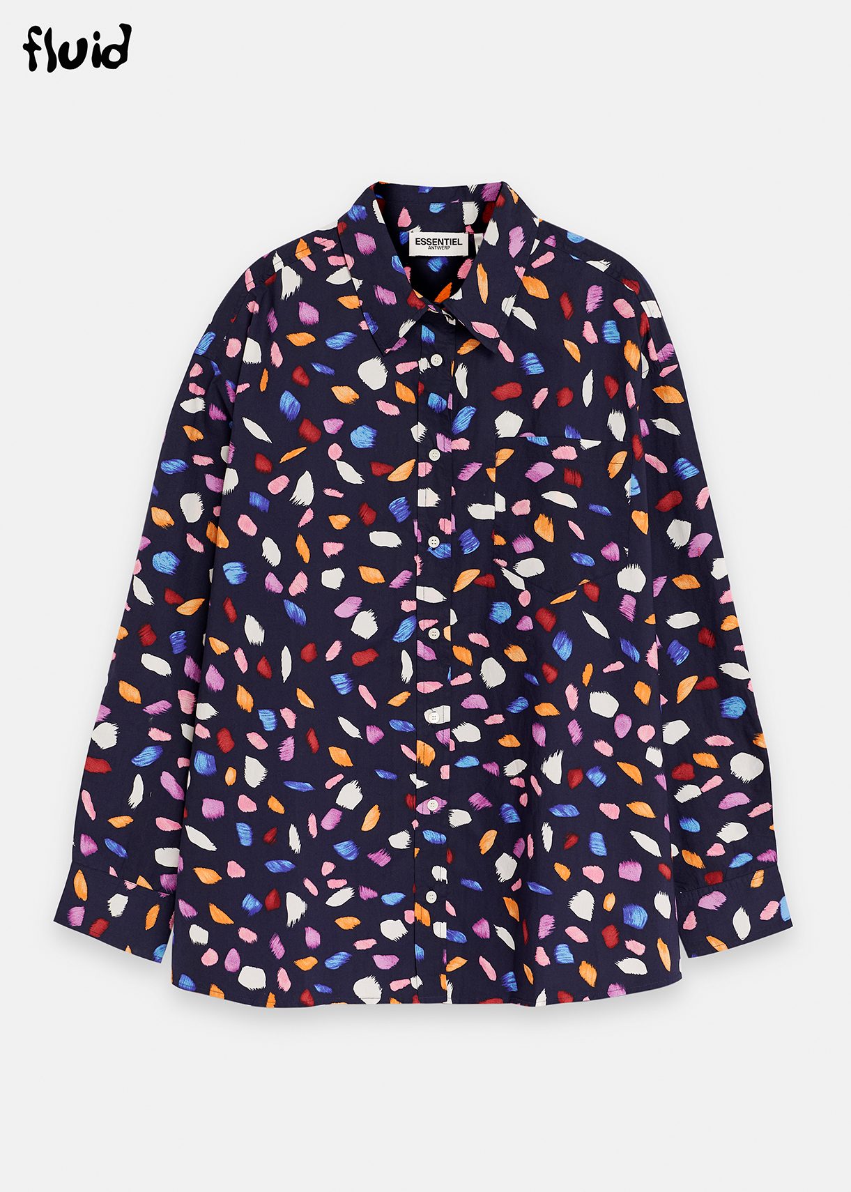 Navy blue cotton shirt with abstract print