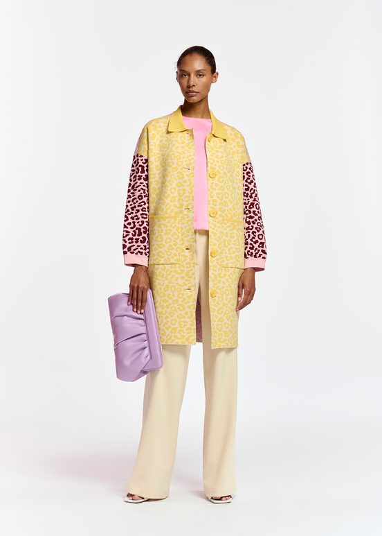 Multicolor jacquard-knitted coat