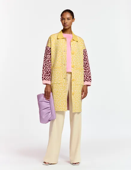 Multicolor jacquard-knitted coat