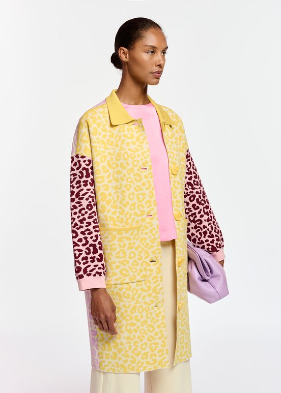 Multicolor jacquard-knitted coat