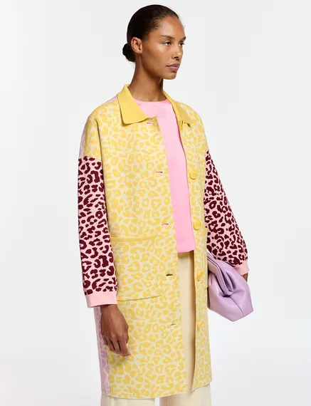 Multicolor jacquard-knitted coat