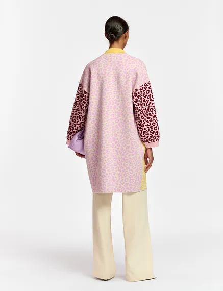 Multicolor jacquard-knitted coat