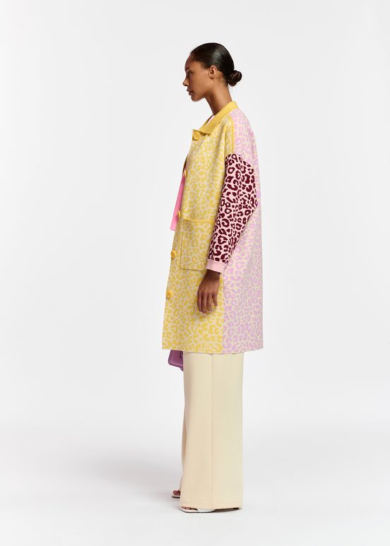 Multicolor jacquard-knitted coat