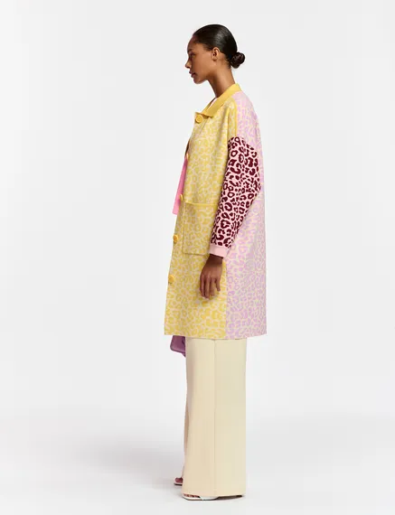 Multicolor jacquard-knitted coat