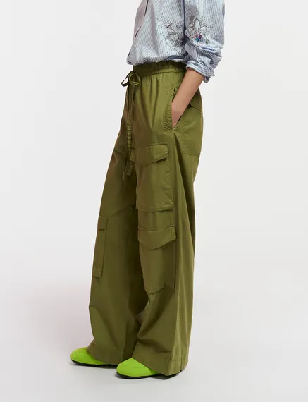 Khaki cotton cargo pants