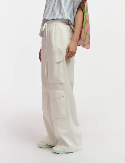 White cotton cargo pants