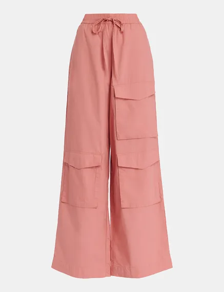 Pantalon treillis en coton vieux rose