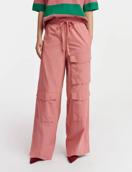 Pantalon treillis en coton vieux rose