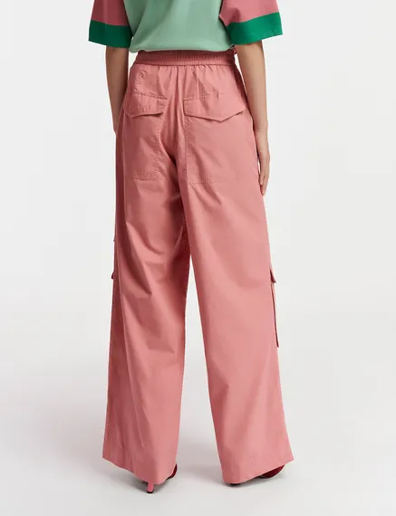 Pantalon treillis en coton vieux rose