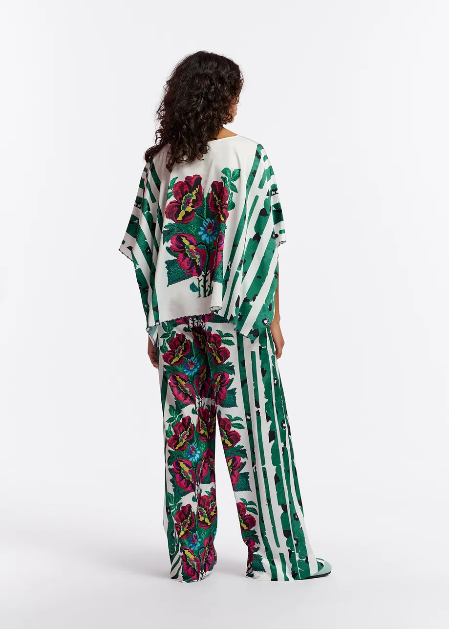 Multicolor floral-printed wide-leg pants