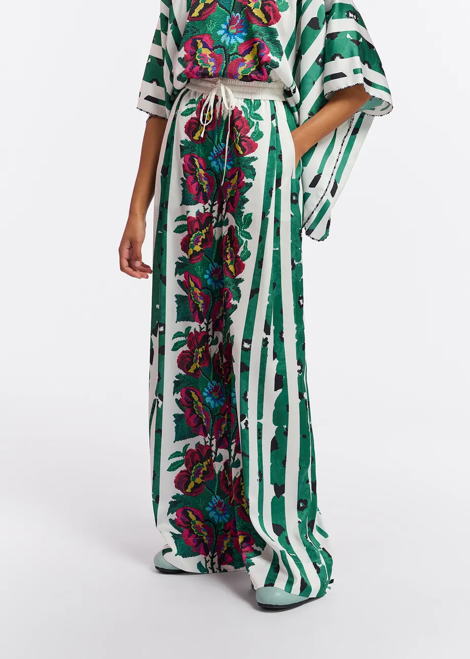 Multicolor floral-printed wide-leg pants