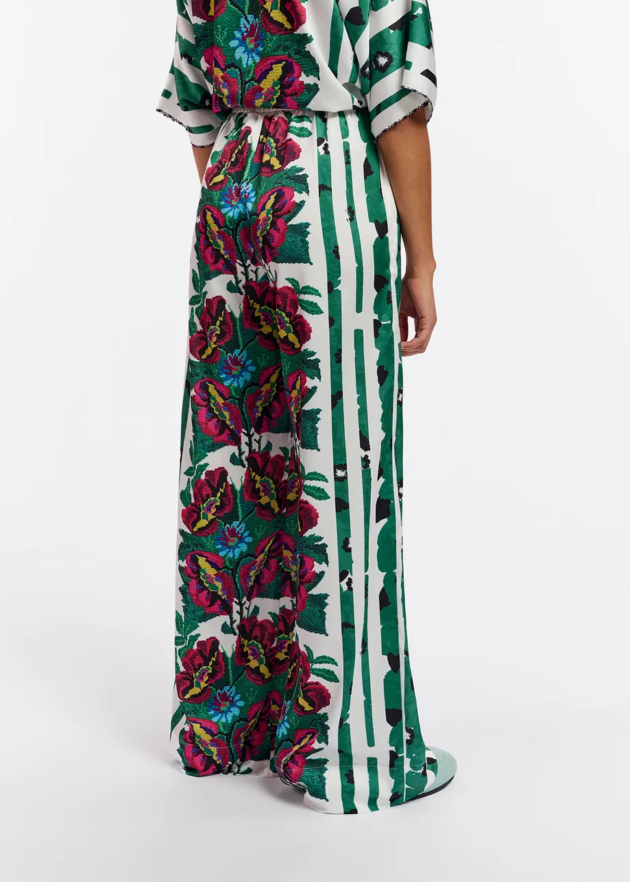 Multicolor floral-printed wide-leg pants