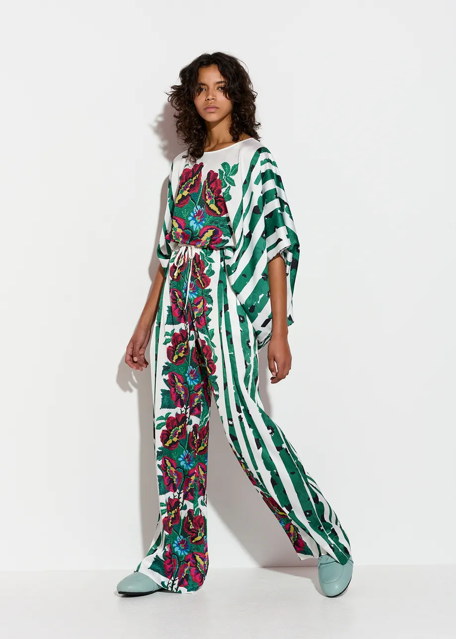 Multicolor floral-printed wide-leg pants