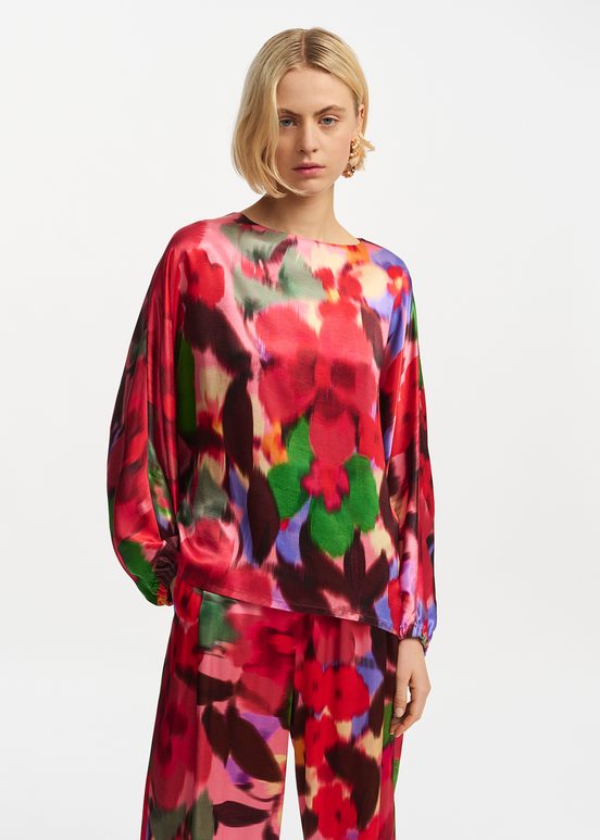 Multicolor floral print oversized top