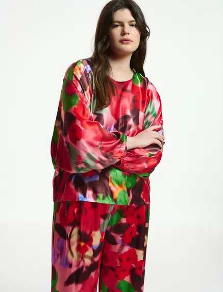 Multicolor floral print oversized top