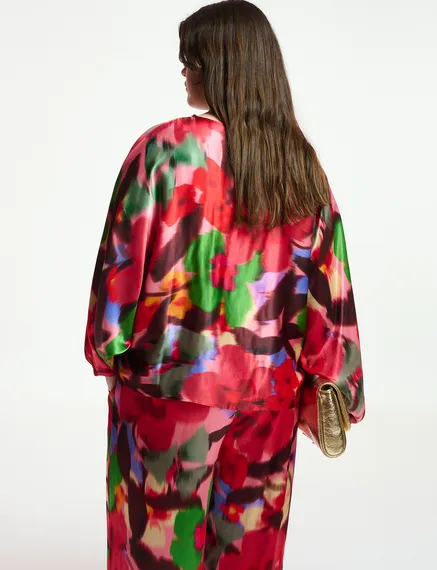 Multicolor floral print oversized top