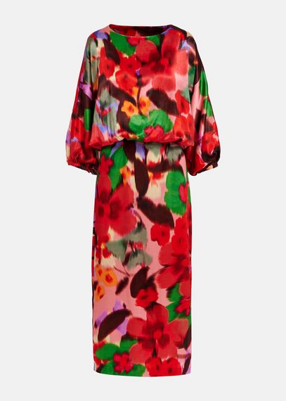 Multicolor floral print midi-length dress