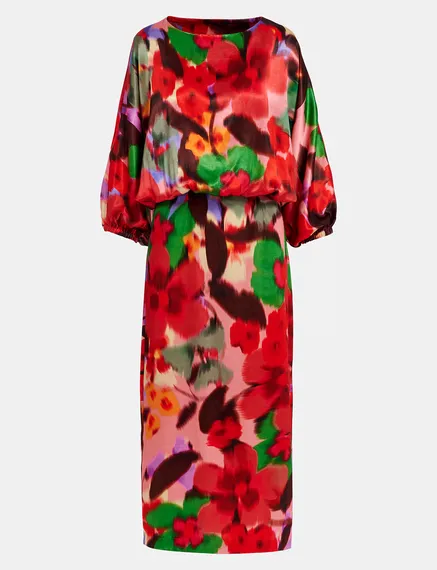 Multicolor floral print midi-length dress