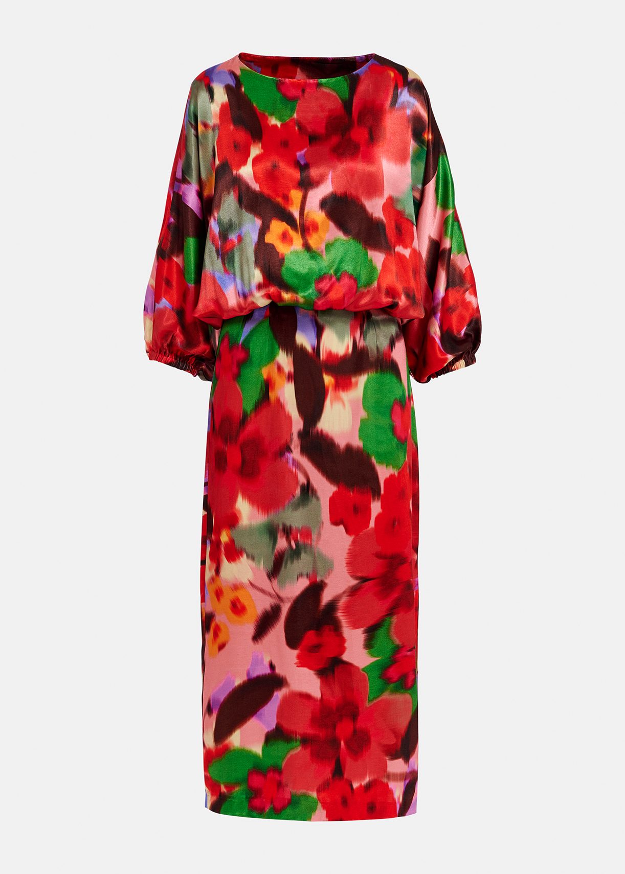 Multicolor floral print midi-length dress